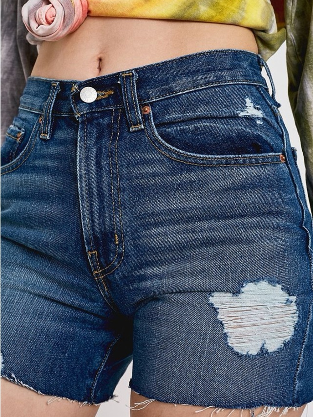 Urban Outfitters BDG Dark Blue High-Rise Distressed Denim Shorts